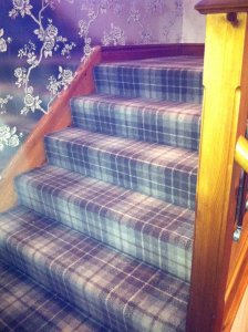 grey tartan stairs